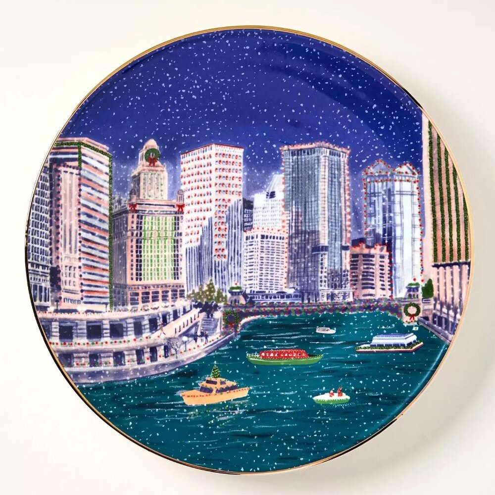 Anthropologie Holiday In The City Dessert Plate CHICAGO 2025 Stoneware New